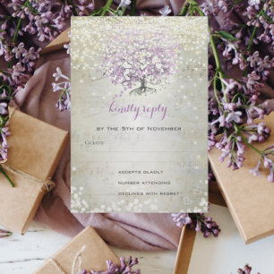 Lavender Fairytale Lights and Stars Wedding RSVP Card