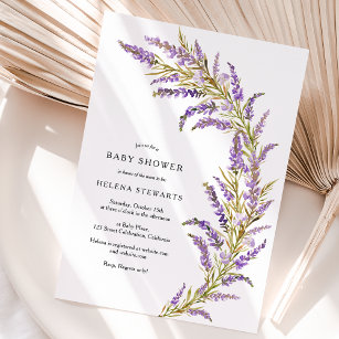 Lavender Fall floral watercolor baby shower Invitation