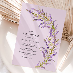 Lavender Fall floral watercolor baby shower Invitation