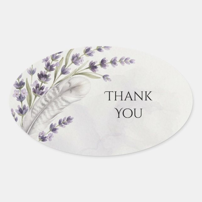 Lavender Feather Sprig Wedding Favour Oval Sticker (Front)