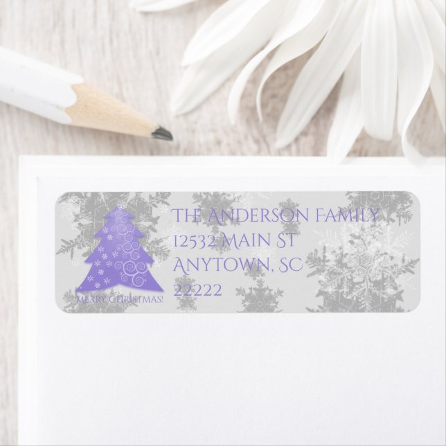 Lavender Festive Christmas Tree Address Labels (Insitu)