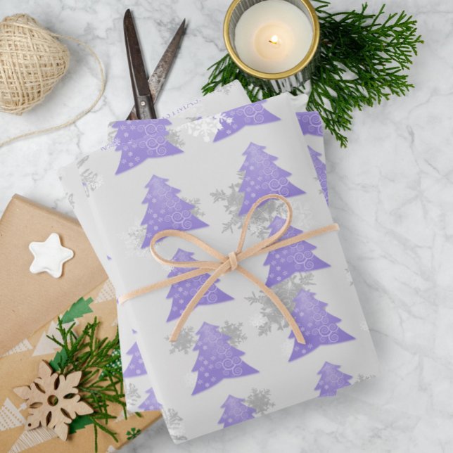 Lavender Festive Christmas Tree Wrapping Paper (Lavender Festive Christmas Tree Wrapping Paper Sheets)