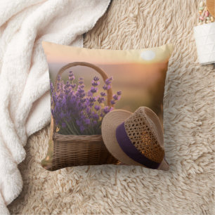 Lavender Field at Sunset – Serene Purple Landscape Cushion
