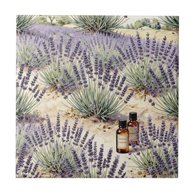 Lavender Field Essential Oil Watercolor Pattern Tile (Front)