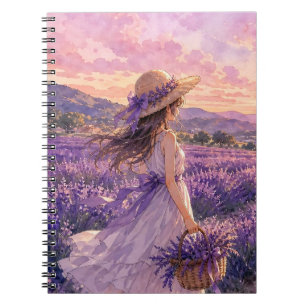 Lavender Field Girl Spiral Notebook