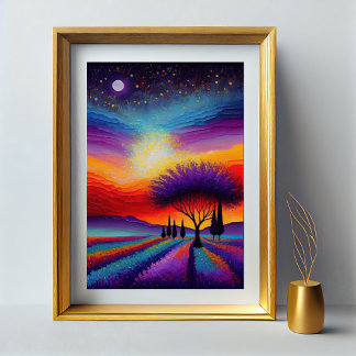 Lavender Field in France - Provence by Night Poster