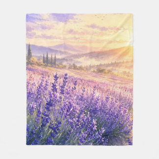 Lavender Field Sunset Landscape Fleece Blanket