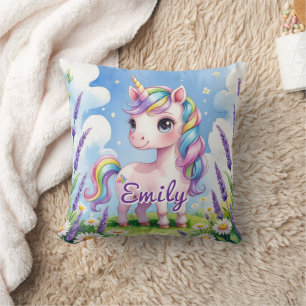 Lavender Field Unicorn Editable Name Pillow