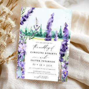 Lavender Field Watercolor Purple Wedding Invitation