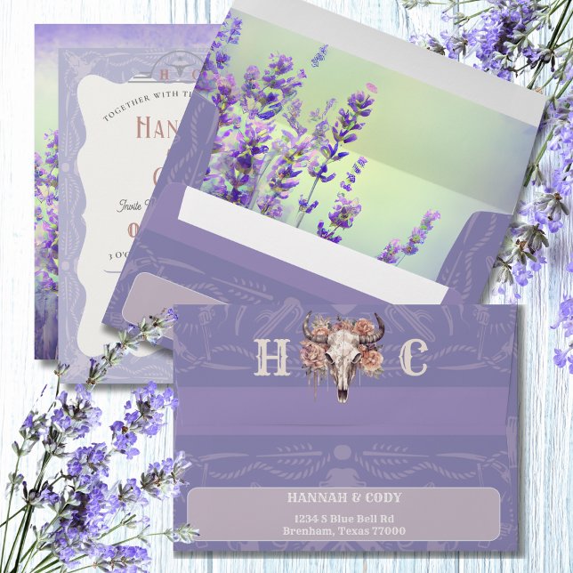 Lavender Field Western Wedding Invitation Envelope (Creator Uploaded)