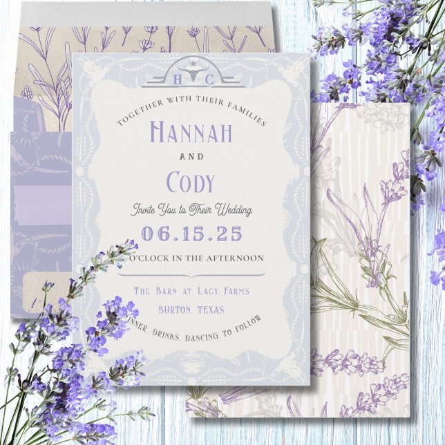Lavender Fields of Blue Western Wedding Invitation (Creator Uploaded)
