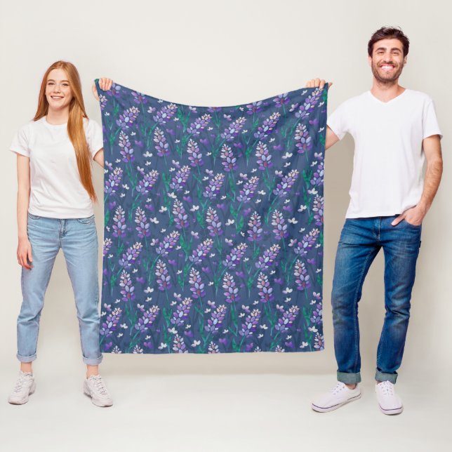 Lavender Fields Pattern in Purple Fleece Blanket (In Situ)
