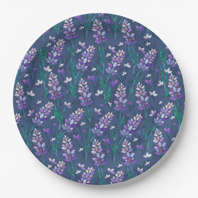 Lavender Fields Pattern in Purple Paper Plate (Front)
