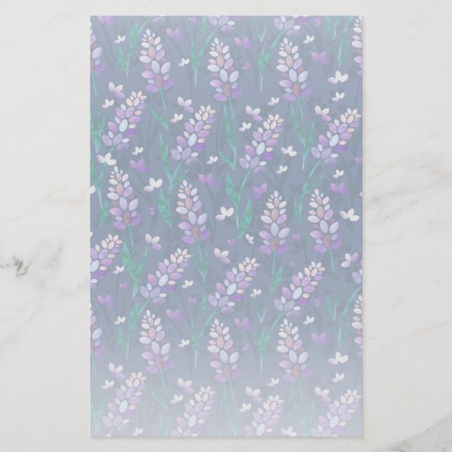 Lavender Fields Pattern in Purple Stationery (Front)