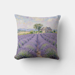Lavender Fields Provence Cottage Impressionist Cushion