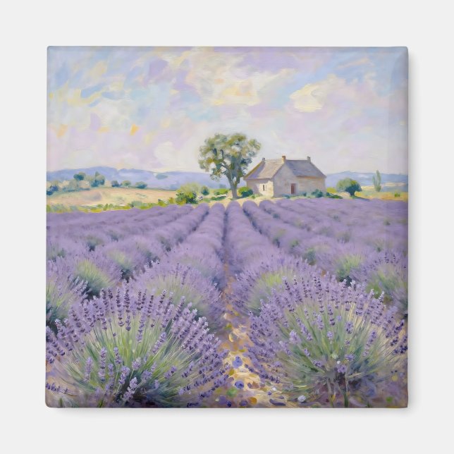 Lavender Fields Provence Cottage Impressionist Magnet (Front)