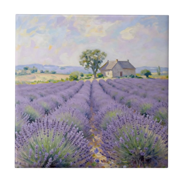 Lavender Fields Provence Cottage Impressionist Tile (Front)