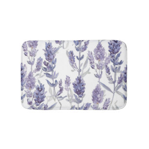 Lavender Fields Purple Watercolor Flower Pattern Bath Mat