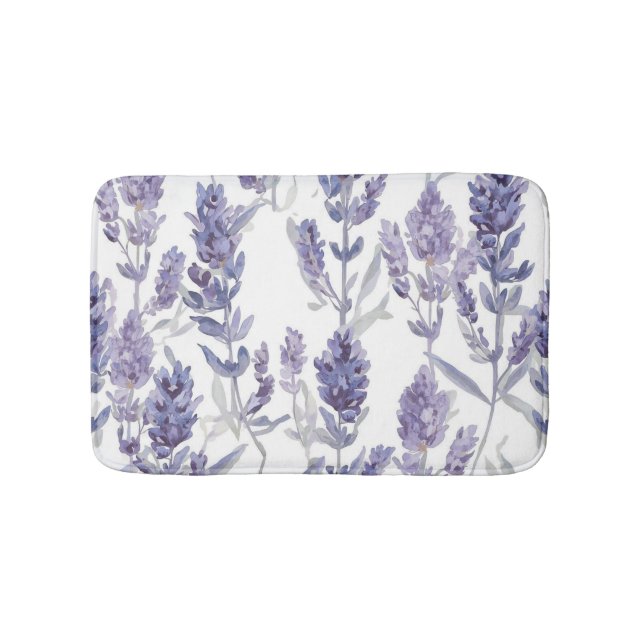 Lavender Fields | Purple Watercolor Flower Pattern Bath Mat (Front)