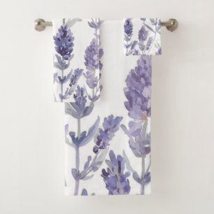 Lavender Fields   Purple Watercolor Flower Pattern Bath Towel Set