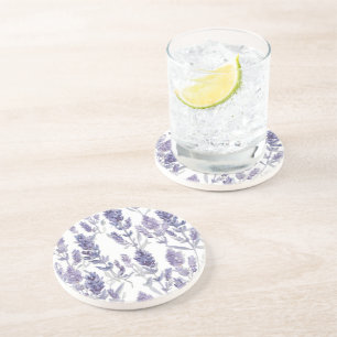 Lavender Fields Purple Watercolor Flower Pattern Coaster