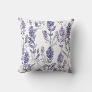 Lavender Fields   Purple Watercolor Flower Pattern Cushion