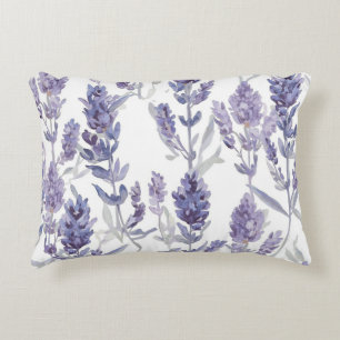 Lavender Fields   Purple Watercolor Flower Pattern Decorative Cushion