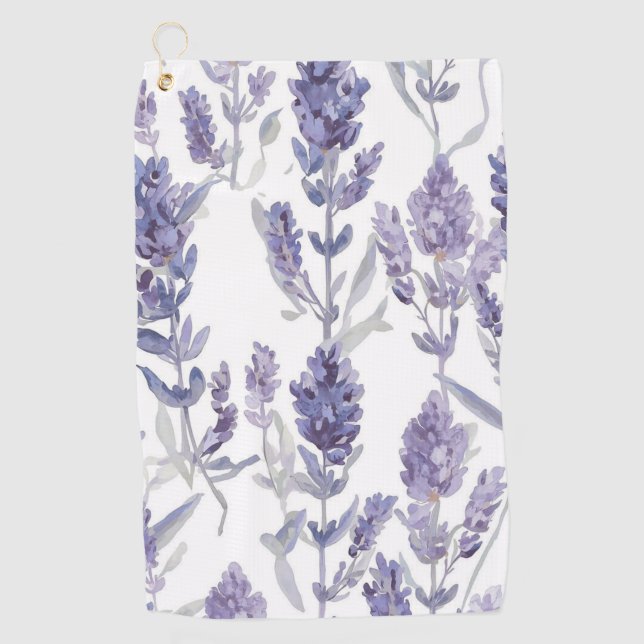Lavender Fields | Purple Watercolor Flower Pattern Golf Towel (Front)