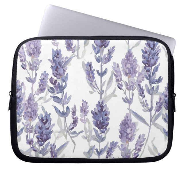 Lavender Fields | Purple Watercolor Flower Pattern Laptop Sleeve (Front)