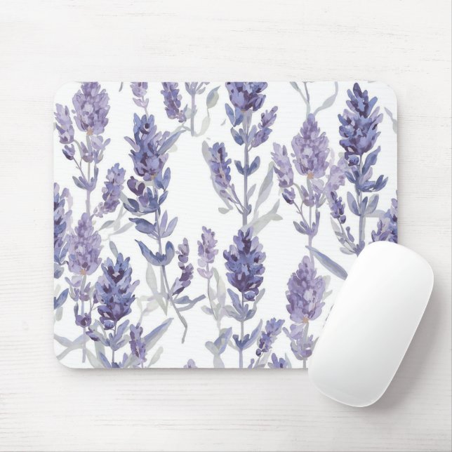 Lavender Fields | Purple Watercolor Flower Pattern Mouse Pad (With Mouse)