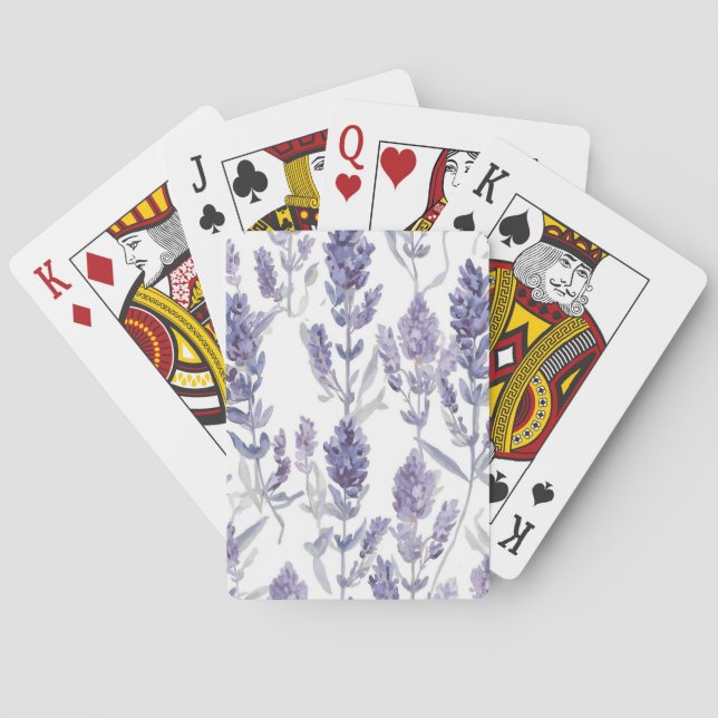 Lavender Fields | Purple Watercolor Flower Pattern Playing Cards (Back)