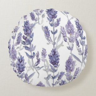 Lavender Fields   Purple Watercolor Flower Pattern Round Cushion