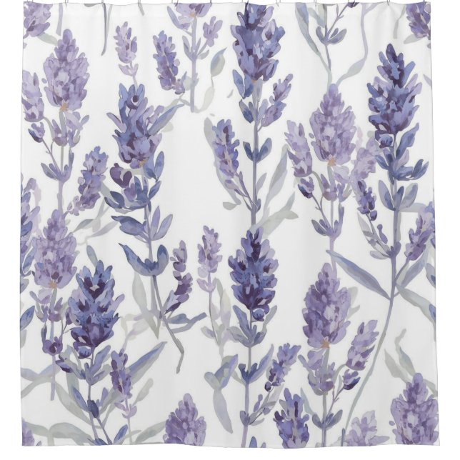 Lavender Fields | Purple Watercolor Flower Pattern Shower Curtain (Front)