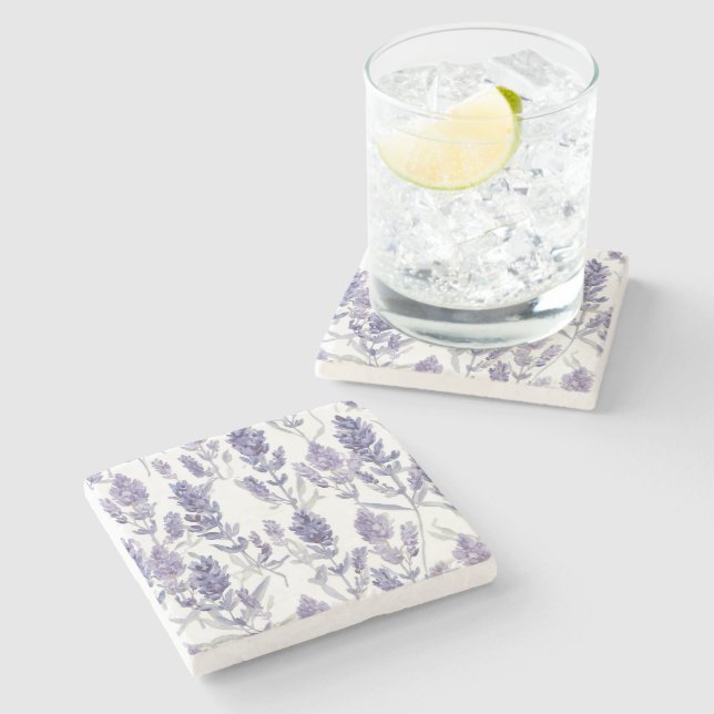 Lavender Fields | Purple Watercolor Flower Pattern Stone Coaster (Side)