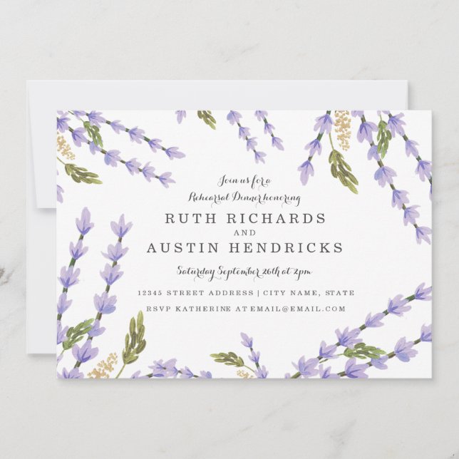 Lavender Fields Rehearsal Dinner Invitation (Front)