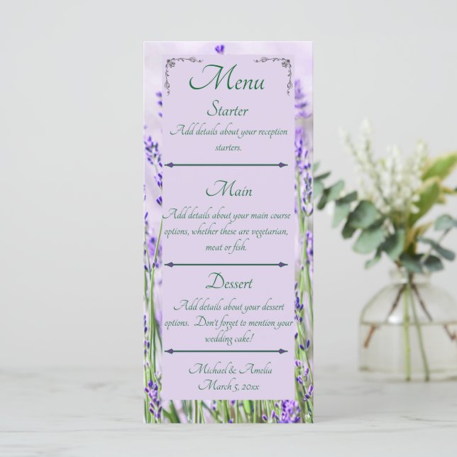 Lavender Fields Wedding Menu