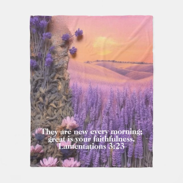 Lavender Fleece Blanket Lamentations 3:23 (Front)