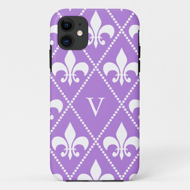 Lavender Fleur de Lis w/ monogram Case-Mate iPhone Case (Back)