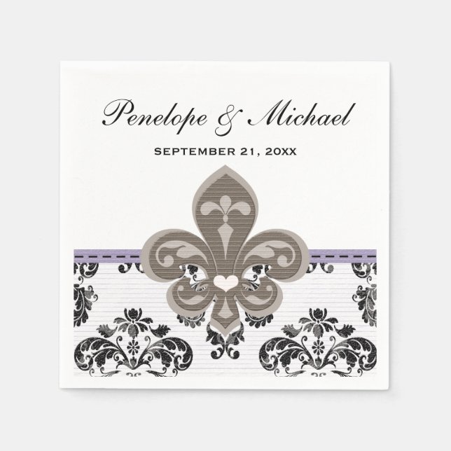 Lavender Fleur de Lis Wedding Napkin (Front)