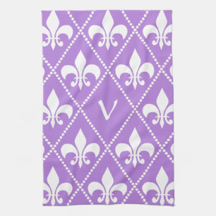 Lavender Fleur de Lis with monogram initial Tea Towel