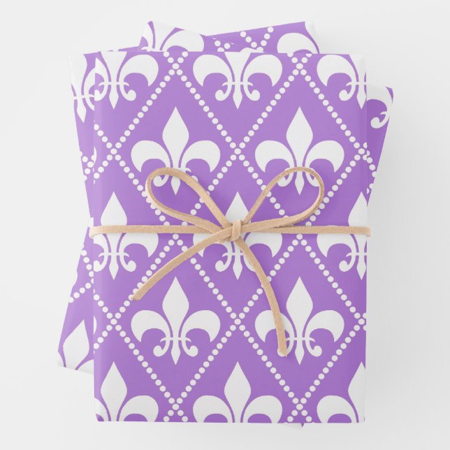 Lavender Fleur de Lis Wrapping Paper Sheet (In situ)