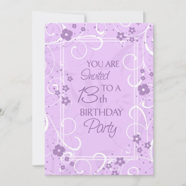 Lavender Floral 13th Birthday Party Invitations (Front)
