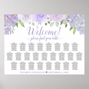 Lavender Floral 25 Table Wedding Seating Chart