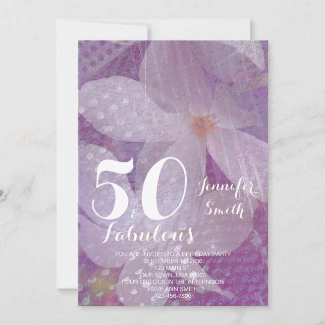 Lavender Floral 50 & Fabulous Birthday Invitation (Front)