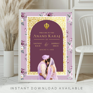 Lavender Floral Anand Karaj Wedding Welcome Sign