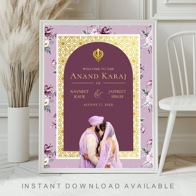 Lavender Floral Anand Karaj Wedding Welcome Sign (Creator Uploaded)