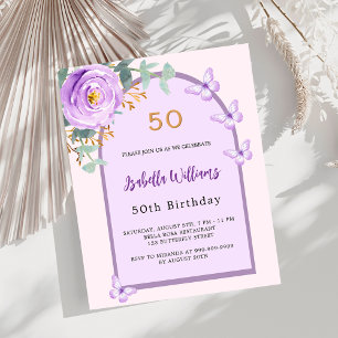 Lavender floral arch butterfly Birthday invitation