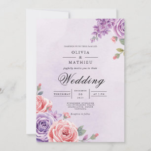 Lavender Floral Arch Watercolor Wedding Invitation
