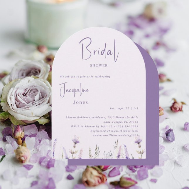 Lavender Floral Arched Bridal Shower Invitation (Creator Uploaded)