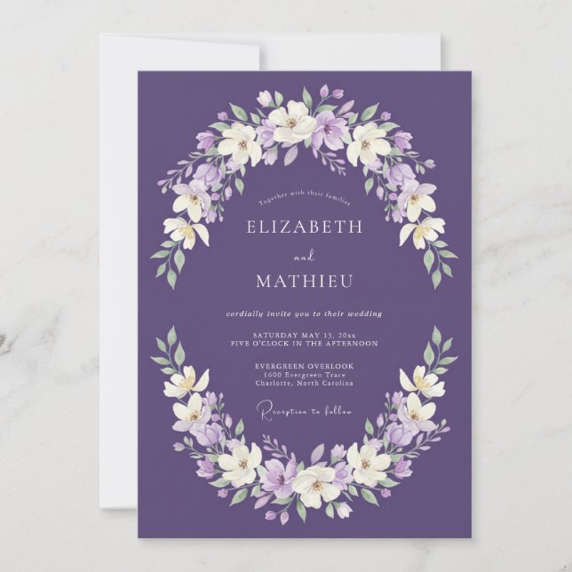 Lavender Floral Artistic Wedding Invitation (Front)